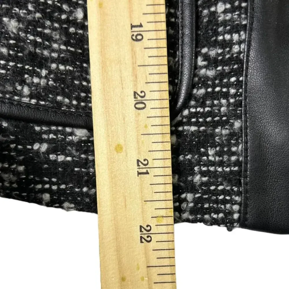 Ivanka Trump Tweed Faux Leather Jacket Black Zip Front Moto Blazer PS - Picture 5 of 8